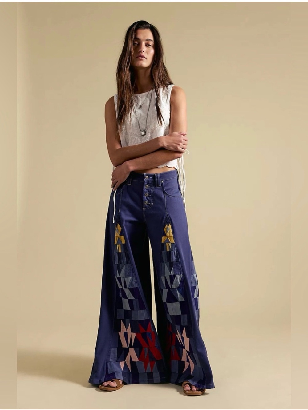 Free People We The Free Kaleidoscope Wide-Leg Jeans in the "Starry Night" NWT